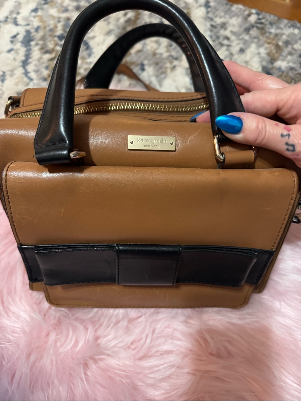 kate spade Tan and Black Leather Satchel